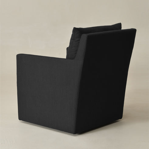 Sean Performance Dining Chair with Casters - Black Upholstered Dining Chair | Modern Dining Chairs | Kinwell Furniture | Performance Fabric Dining Chairs